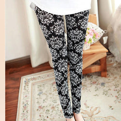 Multi Patterns Women Skinny Legging Pant Stripe Grid Porcelain Geometry Pencil Legwear