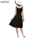 Women Vintage robe 50s Black Embroidery Sleeveless Swing Party Dress Feminino Vestidos