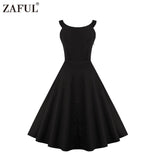 Women Vintage robe 50s Black Embroidery Sleeveless Swing Party Dress Feminino Vestidos