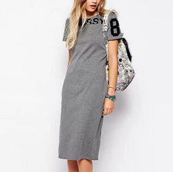 Women letters print plus size Dress vintage O neck short sleeve dress Vestidos femininos causal slim dress QZ1869