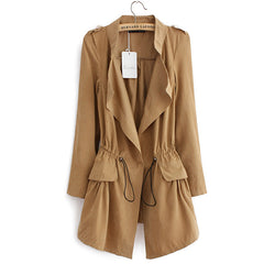 Women autumn office long trench plus size full sleeve drawstring Waist coats casaco feminine casual streetwear tops CT1089