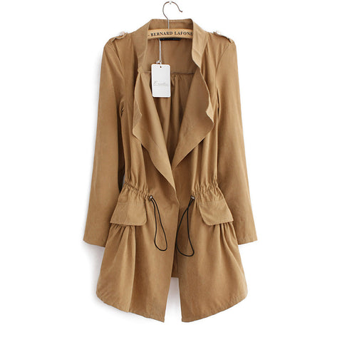 Women autumn office long trench plus size full sleeve drawstring Waist coats casaco feminine casual streetwear tops CT1089