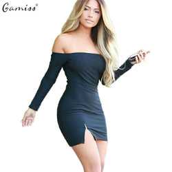 Gamiss Autumn Women Dress Zipper Off Shoulder Long Sleeve Dresses Sexy Club Evening Party Bodycon Dresses Black White vestidos