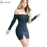 Gamiss Autumn Women Dress Zipper Off Shoulder Long Sleeve Dresses Sexy Club Evening Party Bodycon Dresses Black White vestidos