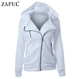 ZAFUL 4 color New Autumn&Winter Women hoodies sweatshirts zipper V Neck Long Sleeve Warm Female Hoodies jacket Sudaderas Mujer