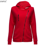 ZAFUL 4 color New Autumn&Winter Women hoodies sweatshirts zipper V Neck Long Sleeve Warm Female Hoodies jacket Sudaderas Mujer