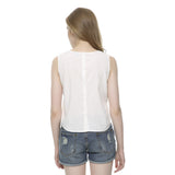 Women's Embroidery white crop top casual O neck sleeveless slim top/blouse