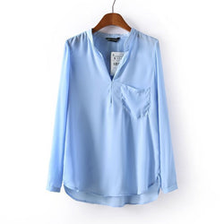10 Colors Blusas Femininas 2015 Spring Summer Women's Blue White Black Chiffon Blouse Stand Collar Long Sleeve Shirts Casual Top