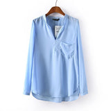 10 Colors Blusas Femininas 2015 Spring Summer Women's Blue White Black Chiffon Blouse Stand Collar Long Sleeve Shirts Casual Top