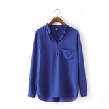 10 Colors Blusas Femininas 2015 Spring Summer Women's Blue White Black Chiffon Blouse Stand Collar Long Sleeve Shirts Casual Top