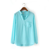 10 Colors Blusas Femininas 2015 Spring Summer Women's Blue White Black Chiffon Blouse Stand Collar Long Sleeve Shirts Casual Top