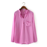 10 Colors Blusas Femininas 2015 Spring Summer Women's Blue White Black Chiffon Blouse Stand Collar Long Sleeve Shirts Casual Top