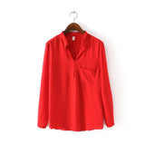 10 Colors Blusas Femininas 2015 Spring Summer Women's Blue White Black Chiffon Blouse Stand Collar Long Sleeve Shirts Casual Top