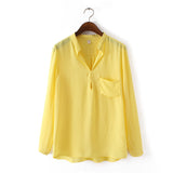 10 Colors Blusas Femininas 2015 Spring Summer Women's Blue White Black Chiffon Blouse Stand Collar Long Sleeve Shirts Casual Top