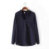 10 Colors Blusas Femininas 2015 Spring Summer Women's Blue White Black Chiffon Blouse Stand Collar Long Sleeve Shirts Casual Top