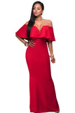 Red Ruffle Off Shoulder Maxi Dress