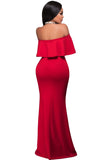 Red Ruffle Off Shoulder Maxi Dress