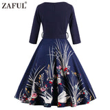ZAFUL New black Vintage dress 50s Audrey hepburn 3/4 sleeve swan print robe feminino Ball Gown Party Retro Dresses Vestidos