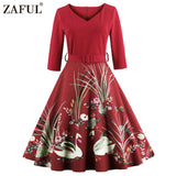 ZAFUL New black Vintage dress 50s Audrey hepburn 3/4 sleeve swan print robe feminino Ball Gown Party Retro Dresses Vestidos