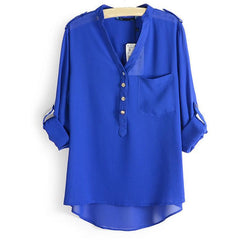 Plus Size XXXL 3 Colours Women Chiffon Blouse Camisas Blusas Femininas Ladies Long Sleeve Sheer V-Neck  Blouses Shirt Tops S070