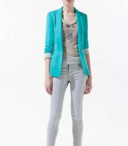 Women autumn candy color Blazer cute long sleeve porkets coat casaco feminine cozy casual slim office wear outwear CT14