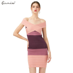 Sexy Club Dress New Women Summer Style Off Shoulder Bodycon Bandage Dress Celebrity Knitted Striped Party Dresses vestidos