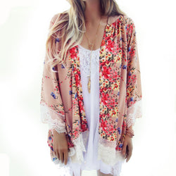 Women Vintage Floral Loose Shawl Kimono Cardigan Fashion Long Sleeve Boho Chiffon Blouse Beach Bikini Cover Autumn Clothing