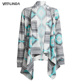 Long Cardigan Collarless shrug Long Sleeve Asymmetrical Printed for women