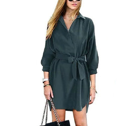 Women solid long shirt dress oversized plus size bow sashes turn-down collar loose blouses brand streetwear tops blusas LT1176