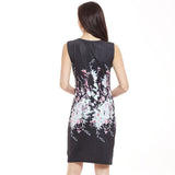 Women's Elegant Black Sleeveless Knee Length Floral Print Dress