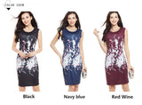 Women's Elegant Black Sleeveless Knee Length Floral Print Dress