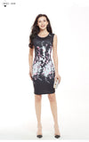 Women's Elegant Black Sleeveless Knee Length Floral Print Dress