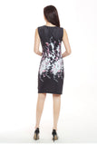 Women's Elegant Black Sleeveless Knee Length Floral Print Dress