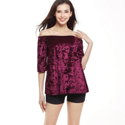 Summer New Simplee T Shirt Women Slash Neck Strapless Velvet Pleuche Harajuku Short Sleeve Fashion Plus Size Female T-shirt S301