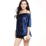 Women Slash Neck Strapless Velvet Fashion Top