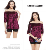 Women Slash Neck Strapless Velvet Fashion Top