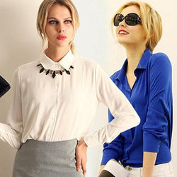 Women Fashion Work Wear Elegant Formal Office Blouse Plus Size Top Slim Shirt 09WG
