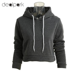 Cropped Hoodie Short Sweatshirts Women Solid Color Long Sleeve Self-tie Warm Pullover Hooded Tops Plus Size sudaderas mujer