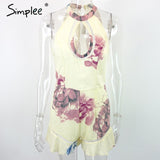 Simplee Apparel Spring elegant floral print rompers women jumpsuit Hollow out lace overalls Sexy macacao girls short playsuit