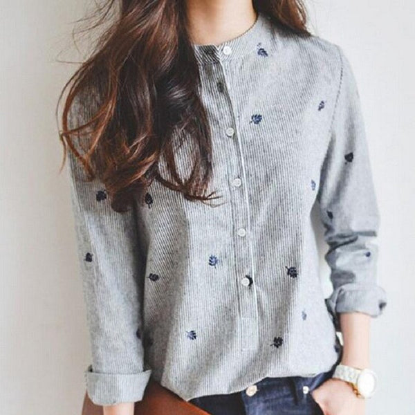 Women Embroidery Long Sleeve Blouse/ Casual Shirt