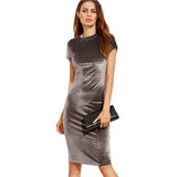 Velvet Sheath Round Neck Short Sleeve Knee Length Elegant Pencil Dress for women
