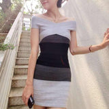 Sexy Club Dress New Women Summer Style Off Shoulder Bodycon Bandage Dress Celebrity Knitted Striped Party Dresses vestidos