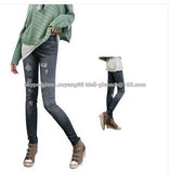 2015 Fashion Women Leggings for Women Polyester Spandex Jeans Hole Pleated Prints Casual Denim Sexy Leggings free shipping