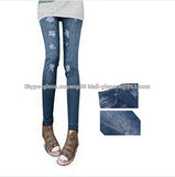 2015 Fashion Women Leggings for Women Polyester Spandex Jeans Hole Pleated Prints Casual Denim Sexy Leggings free shipping