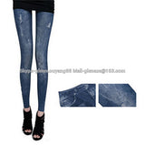 2015 Fashion Women Leggings for Women Polyester Spandex Jeans Hole Pleated Prints Casual Denim Sexy Leggings free shipping