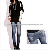 2015 Fashion Women Leggings for Women Polyester Spandex Jeans Hole Pleated Prints Casual Denim Sexy Leggings free shipping