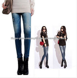 2015 Fashion Women Leggings for Women Polyester Spandex Jeans Hole Pleated Prints Casual Denim Sexy Leggings free shipping