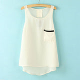 Pocket Shirt Tops Women's Simple Style Pocket Round Neck Sleeveless Shirt Asymmetrical Shirt
