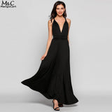 FANALA Summer Women Long Dress Sexy Bandage Party Dresses Sleeveless Deep V Neck Solid Backless Maxi Dress Women Vestidos Black