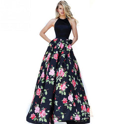 Fashion Vintage Halter Sleeveless Maxi Dress Women Floral Printed Backless Long Dresses Sexy Evening Party Dress